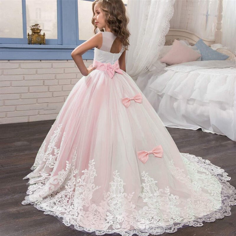 NNJXD Girls Princess Lilac Pageant Long Dress Kids Tulle Prom Ball Gowns Size (160) 12-13 Years Pink - Image 2